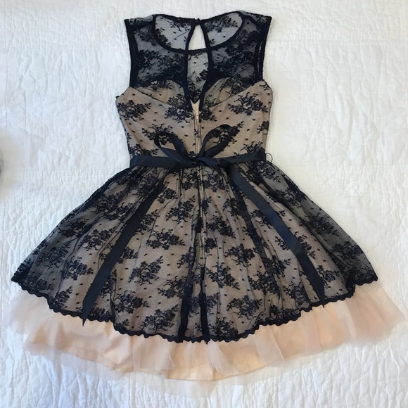 B Darlin Belted Lace Illusion Dress - Picture 2 of 7